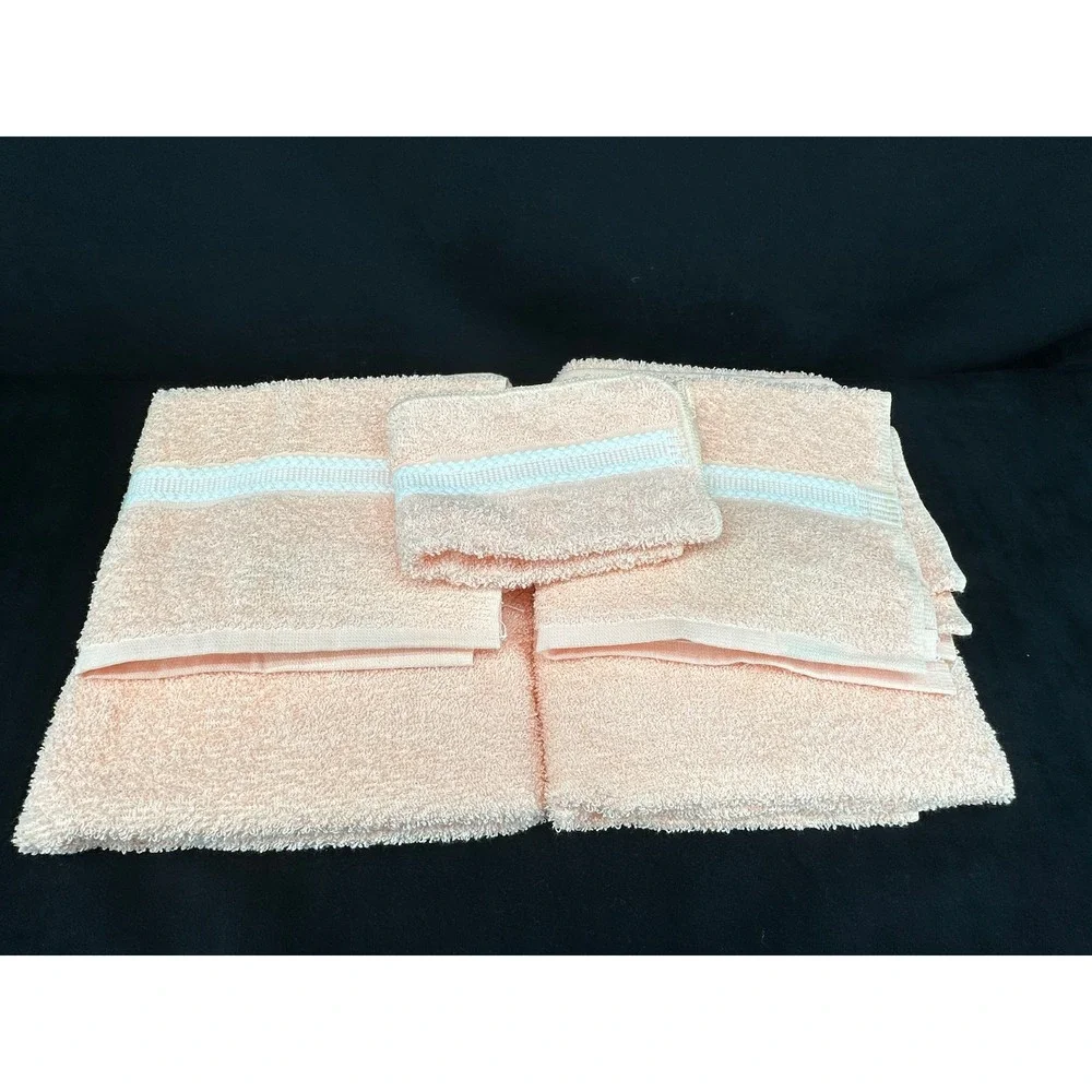 Cannon Towel Set Peach Sherbet Counterpoint NOS Deadstock Grannycore Grandma (5)